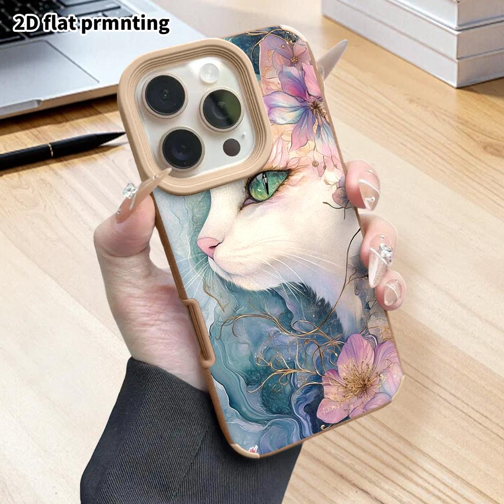 Phone Case: 2D flat lambskin suitable for iPhone 18, 17, 16, 15, 14, 13 Pro protective cases, floral lynx, Christmas and Halloween gifts