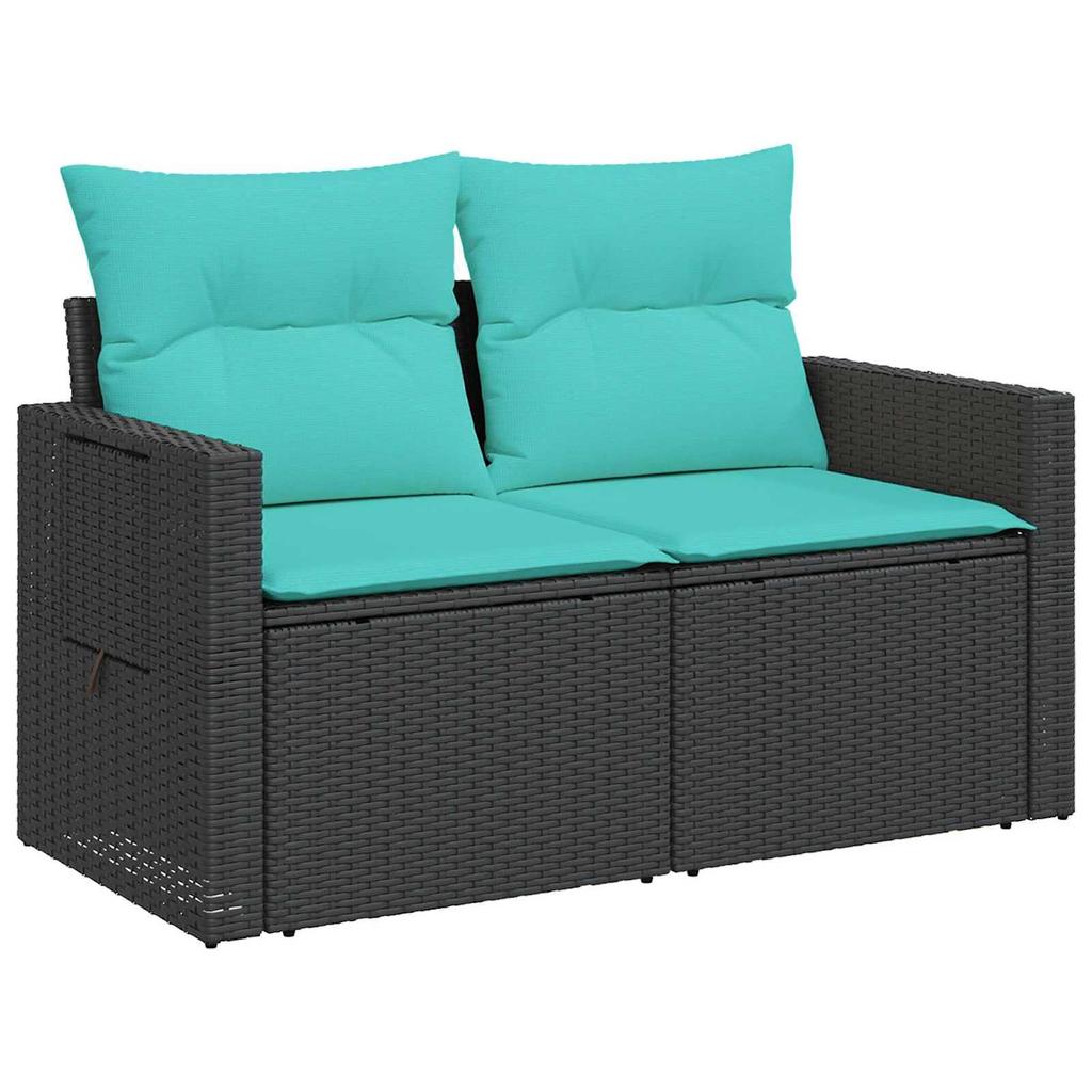 Sofa Set 8 Pcs. Black and Blue Poly Rattan and Steel