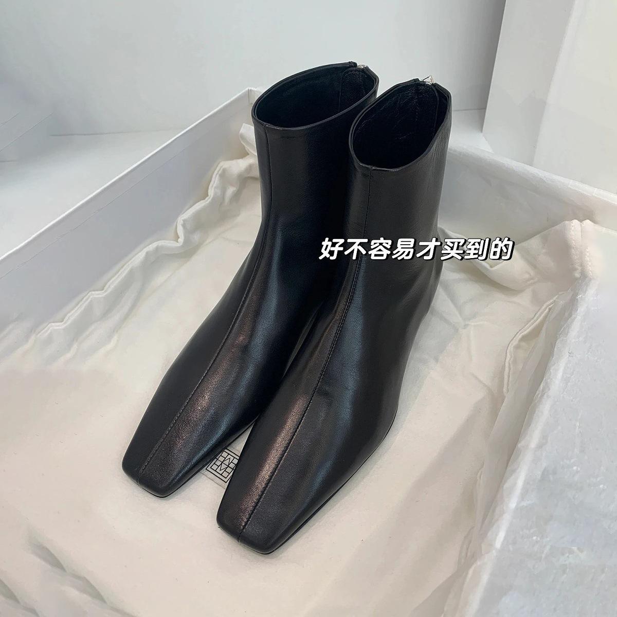 

Cowhide version~ French small ankle boots special-shaped and thin boots leather low-heeled Martin boots women s square head foreign style small shor 40