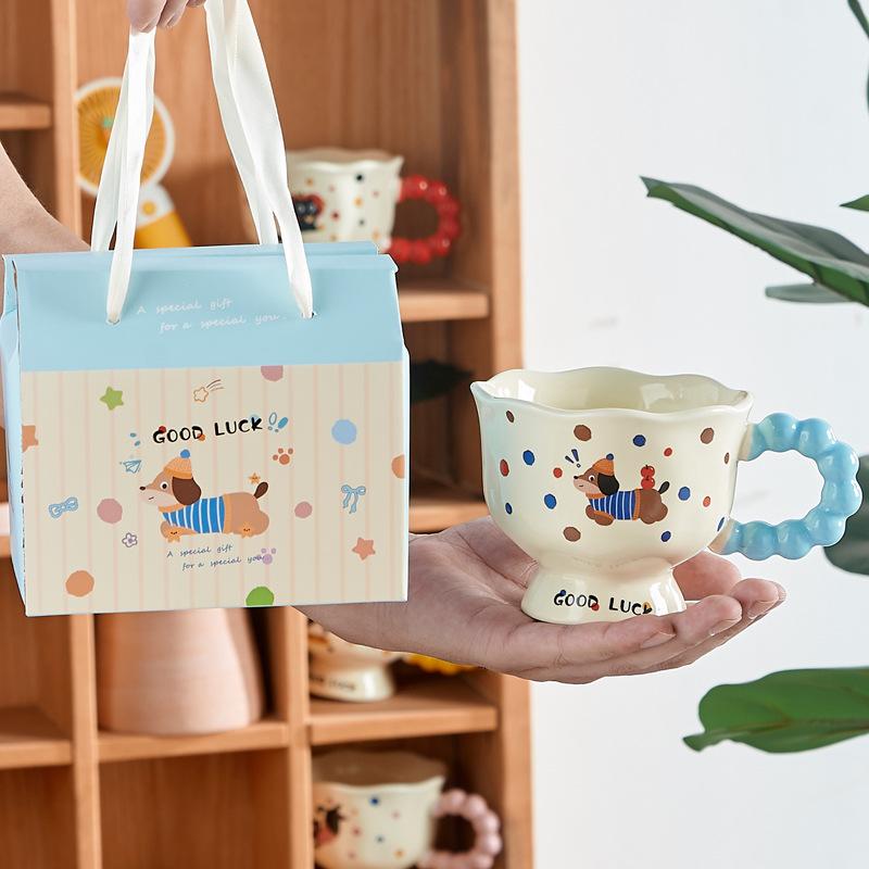 Ceramic cups, coffee cups, cute mugs, small gifts, Christmas , souvenirs, water cups, gift boxes coffee mug Delivery spoon 301-400ml синий
