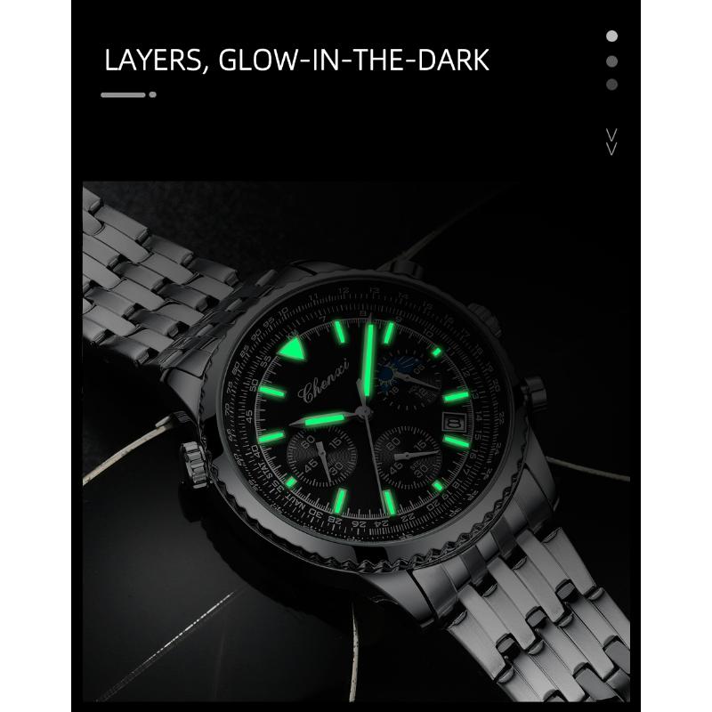 Chenxi Men's Quartz Watch Luminous Chronograph Calendar Waterproof Stainless Steel Strap Business Casual Men Watches