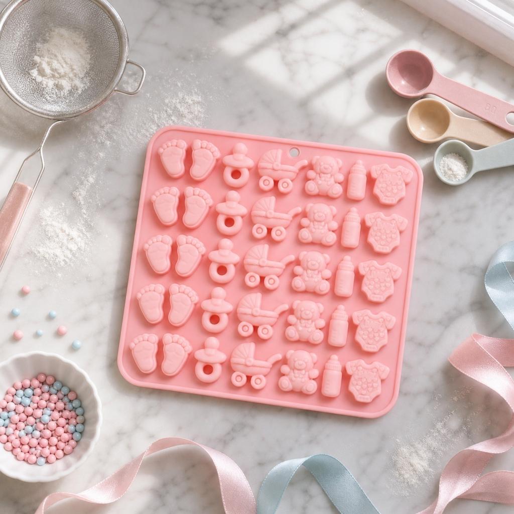Silicone Baby-Themed Baking Mold Set for Cake Mousse Chocolate Candy Making Flexible Non-Stick Easy Release Baby Bottle Pacifier Shape Baking Tray