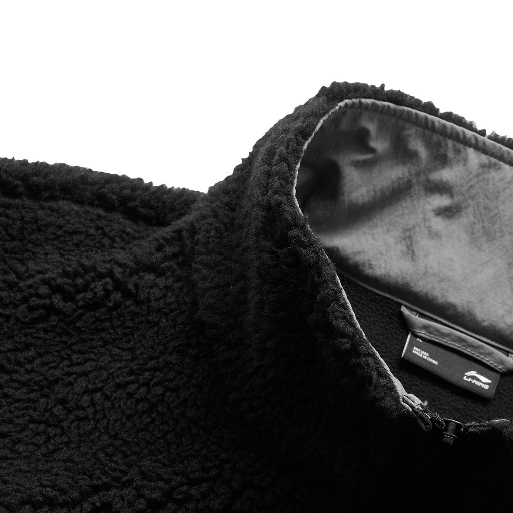 Li Ning Sports Fashion Series American Vintage Casual Simple Versatile Windproof Loose Fleece Jacket Unisex Jacket Black AFDUC95-8