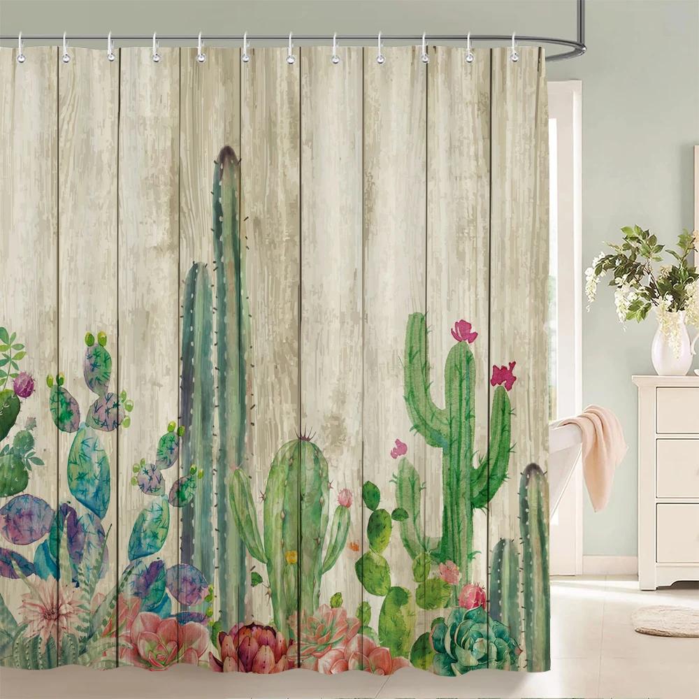 Tropical Cactus Shower Curtain Polyester Fabric Bath Curtain For The Bathroom Decorations Multi-Size Printed Shower Curtains