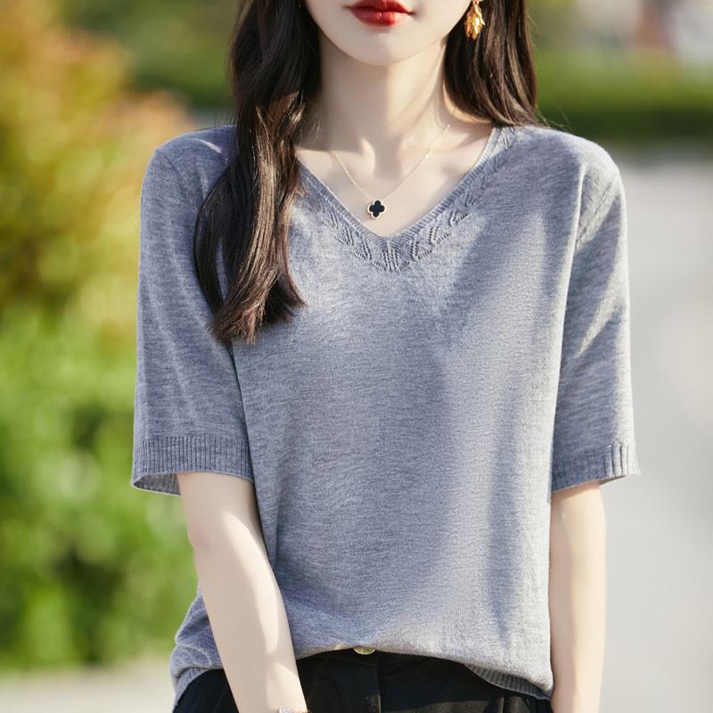 Women's Wool Sweater Qinghe Cashmere 50% Silk 50% Wool Autumn and Winter Wool Pullover Soft and Warm