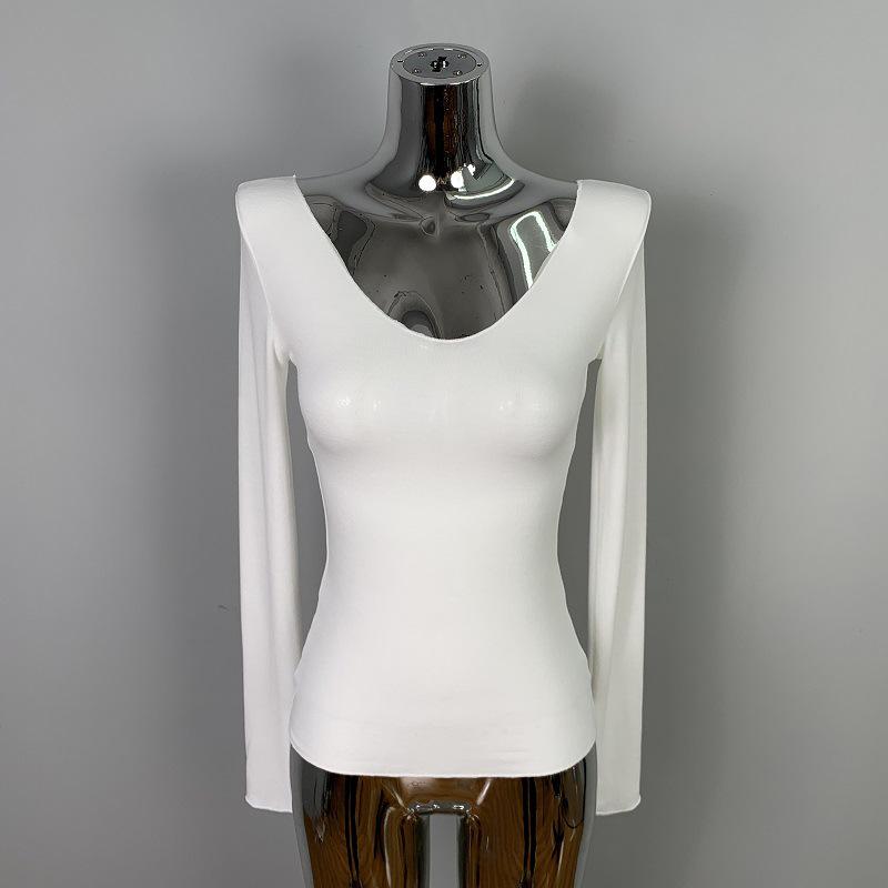 Korean Dongdaemun Slim-Fit Sexy Long Sleeve T-shirt with Large Neckline