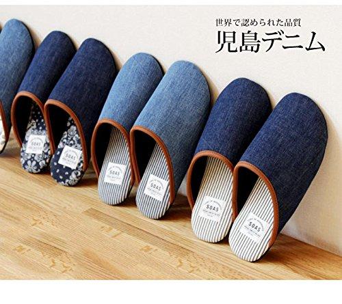 Naka Shoji Kojima Denim Room Shoes (Size M, Striped, Navy), Made in Japan, 730900780-073