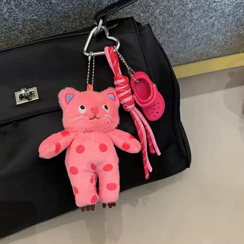 

Kawaii Polka Dot Kitten Plush Keychain Cute Cartoon Cat Keyring Bag Pendant Backpack Hanging Decoration Key Accessories