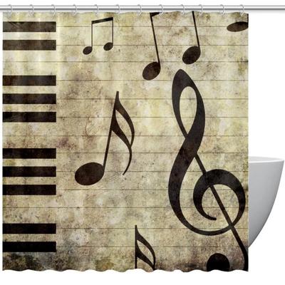 Cortina de ducha con teclas de piano y instrumentos musicales impresos Decoración de baño Tejido impermeable Pantalla para bañera