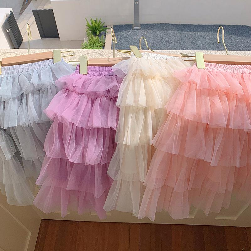 2025 Spring/Summer Korean Layered Cake Mesh Skirt for Girls – Sweet and Fashionable Princess Dress
