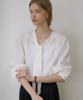 OURHOPE Tencel Scarf Tie Pintuck Blouse - Ivory