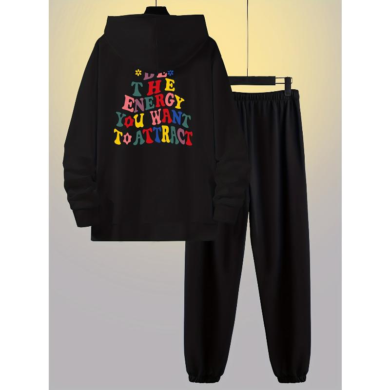 Свитшот 2-предметный набор Женский Полиэстер Эластичный пояс Вязаные брюки Дышащий Повседневный L чёрный