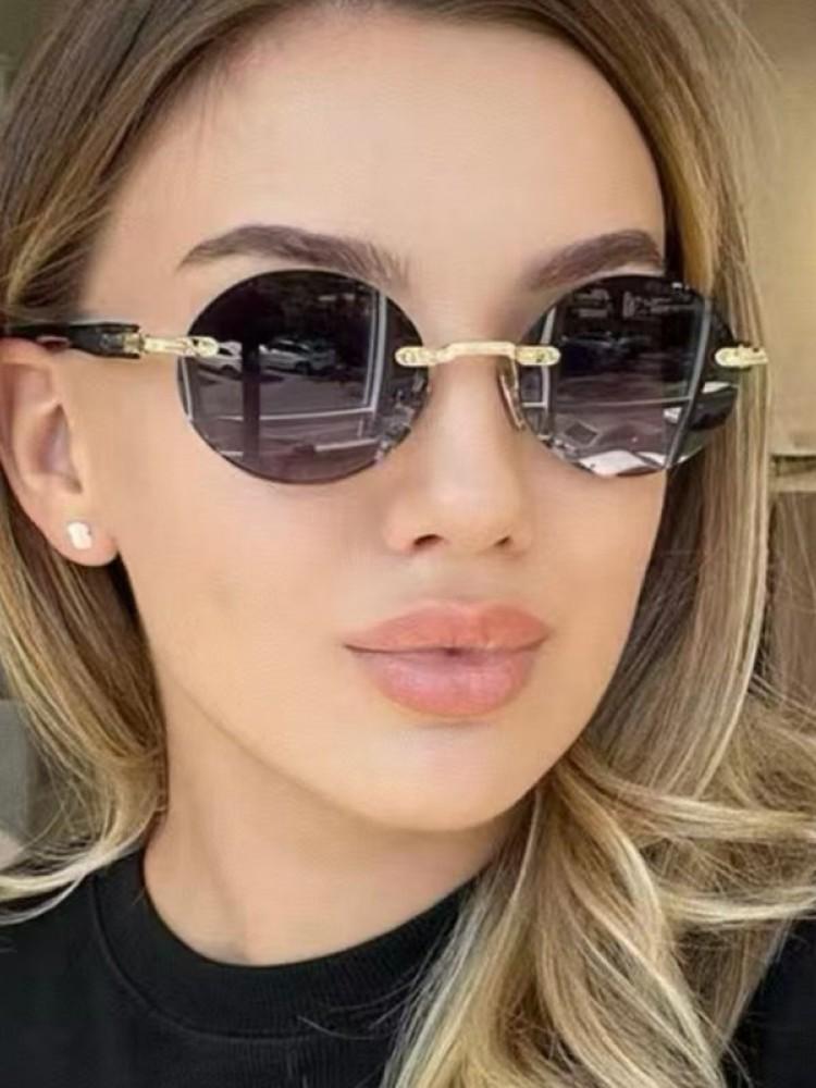 Retro Rimless Sunglasses Women Men Wooden Vintage Pattern Luxury Brand Sun Glasses Fashion Shades Female UV400 Travel Outdoor