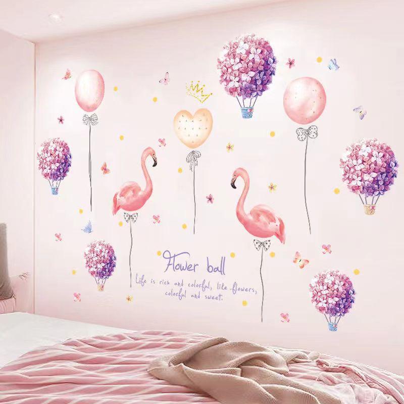 Pink Wall Sticker for Bedroom Girls, Unicorn Feather Princess Flowers Decal, Nursery Removable Wallpaper