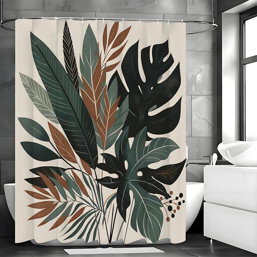 Green Leaf Leaf Shower Curtain, Bathroom Decorative Shower Curtain, Waterproof Shower Curtain with Hooks