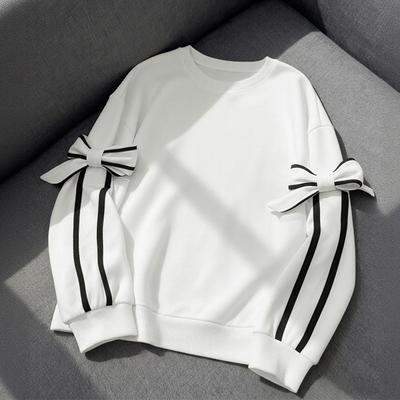 Autumn New Three-dimensional Bow Round Neck Long-sleeved Pullover Sweatshirt for Women