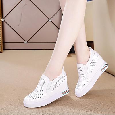 Leder Weiß Bequeme Höhe Keile Schuhe Frau Mode Plattform Turnschuhe Frauen Casual High Heels Schuhe Frauen Frühling Herbst