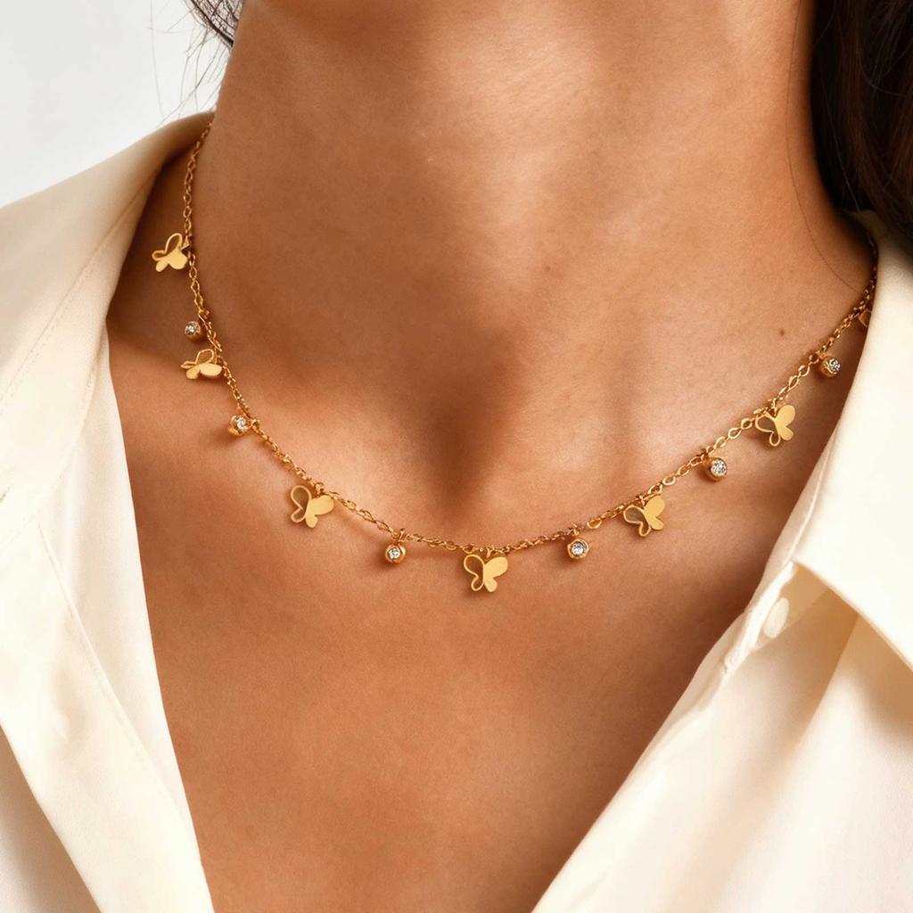 18K Gold Plated Stainless Steel Multi Teardrop Necklace Waterproof Non-Tarnish Titanium Steel Water Drop Choker