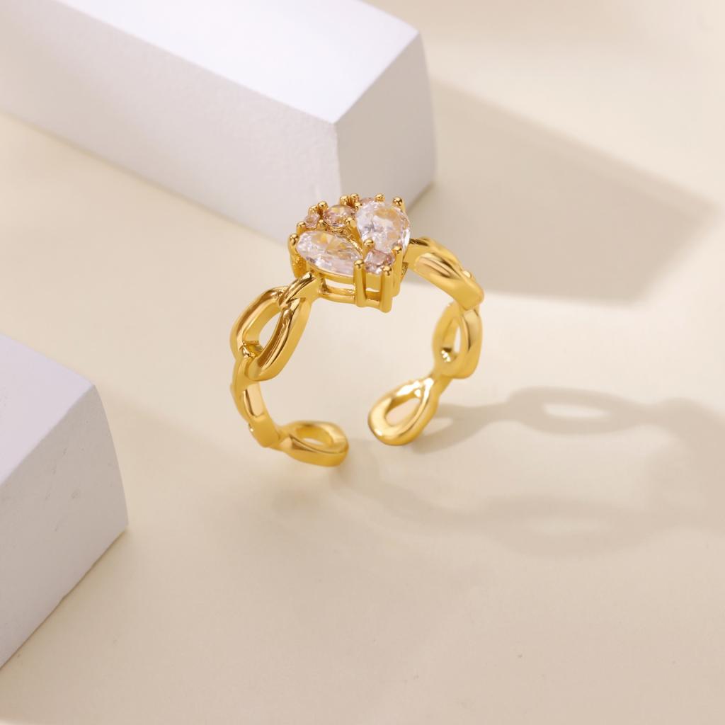 Classic Zircon Heart Open Rings For Women Stainless Steel Twist Chain Ring Elegant Couple Wedding Jewelry Gift Bijoux Femme