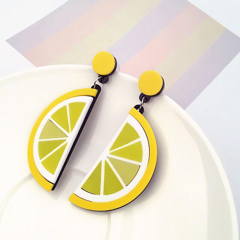 Exaggerated Earrings, Fruit Lemon Strawberry Watermelon Acrylic Earrings, Stud Earrings, Personalized Long Earrings For Women
