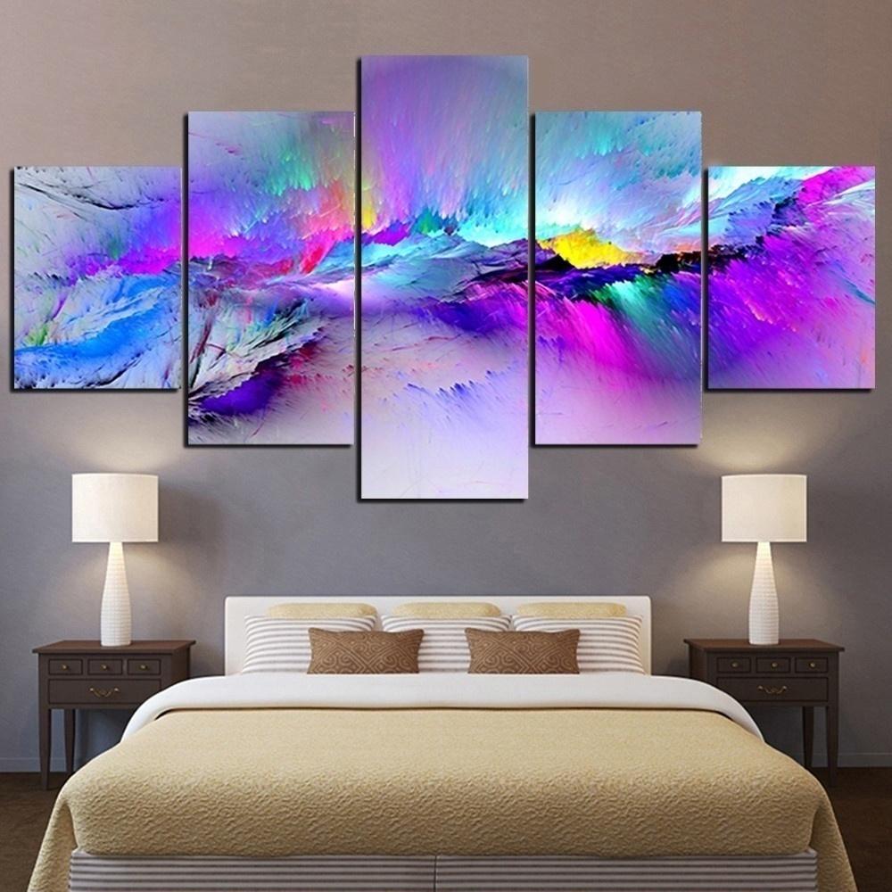 5 Stück Bedrucktes Modulares Bild Leinwandmalerei Abstrakt Wolken Bunt Wandkunst Für Wohnzimmer Heimdekor Kunstwerk Wandbild Kein Rahmen