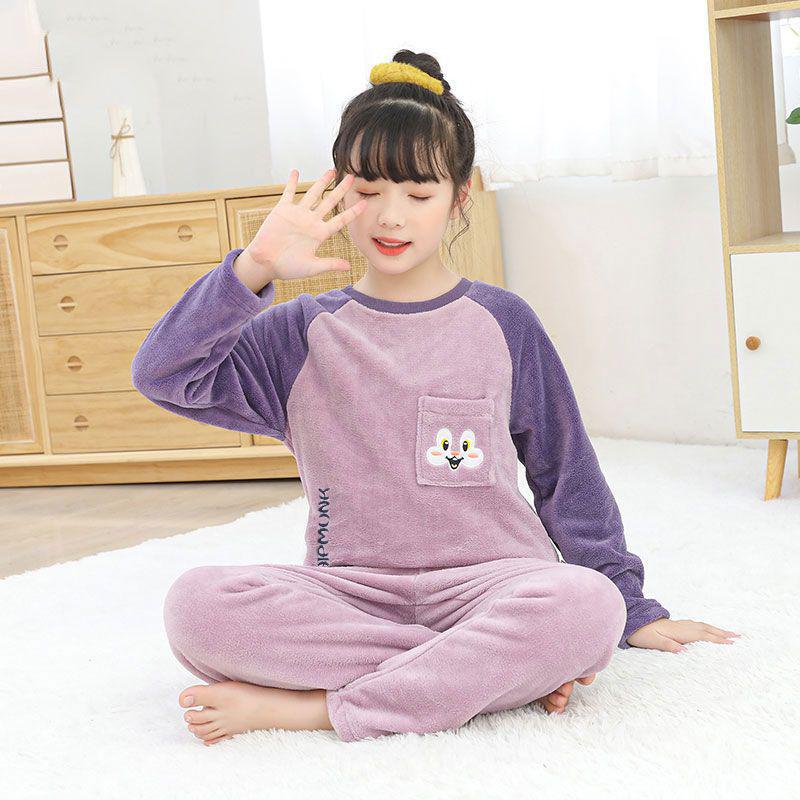 Flannel Boys' Pajama Set - Coral Fleece, Medium-Large, Plus Velvet, Thickened for Autumn/Winter