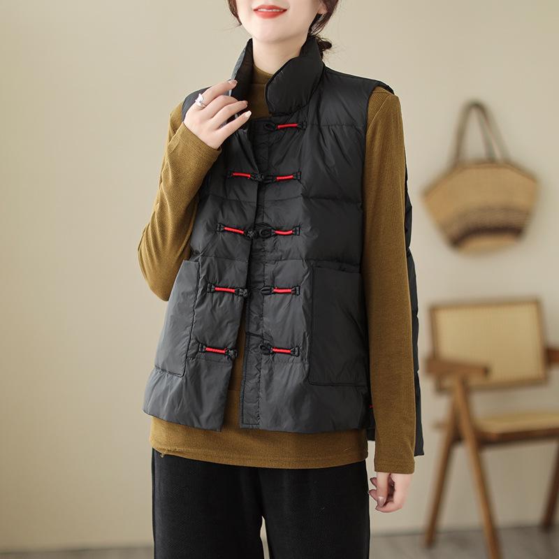 

Women s Winter Padded Sleeveless Vest with Frog Buttons - 2025 New Style XXL {Weight: 140-160 lbs} чёрный