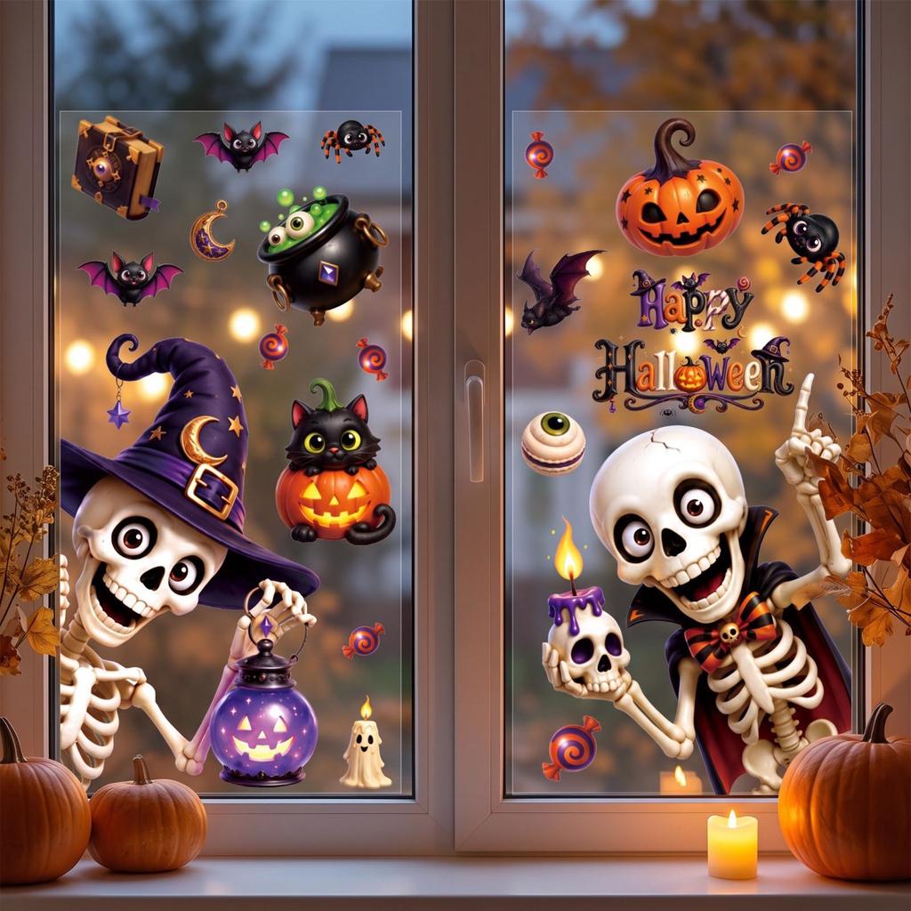 Halloween Glass Window Stickers for Holiday Party Decorations - Decals for Home and Storefront
