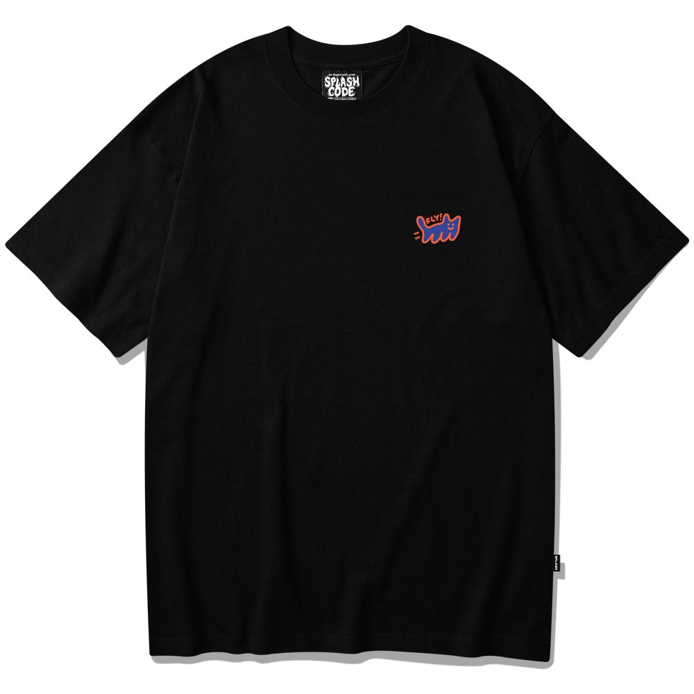 Seupeullaesikodeu Short Sleeve T-Shirt Black - Flying Cat