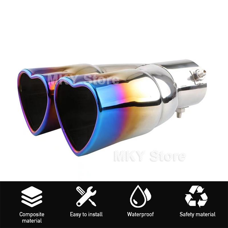Universal Heart Shaped Car Exhaust Tail Pipe Muffler 2.5 Inch Heart Edge Car Stainless Steel Outlet Muffler Tip Pipe