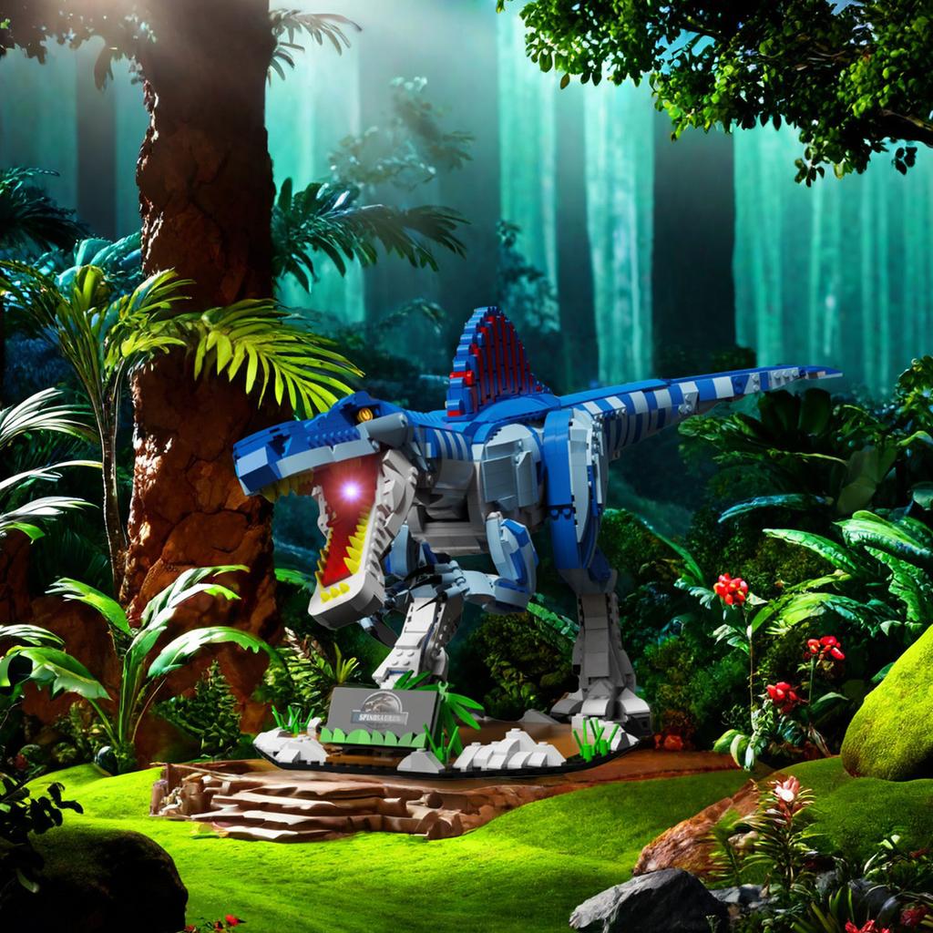 Non-Toxic 2086Pcs Dinosaur Building Blocks Toys Model Blue Spine Dragon Assemble Puzzle Bricks Toy Sets For Kid Desktop Ornament Gifts