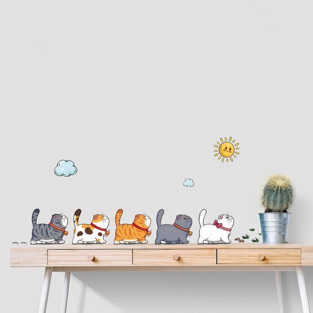 1pcs Cat Leisurely Strolling Wall Sticker Living Room Bedroom Hallway Entry Wall Decal Bathroom PVC Self-Adhesive Sticker