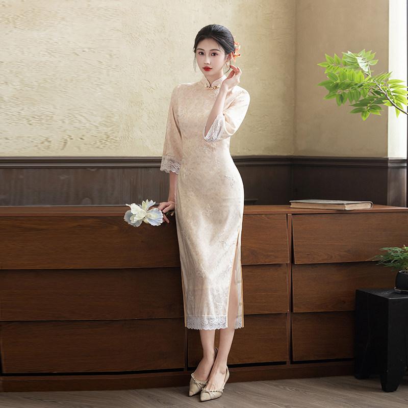 National style new Chinese style Suzhou long-sleeved autumn cheongsam medium sleeve improved young 1011 new women's high-end feeling spring and autumn