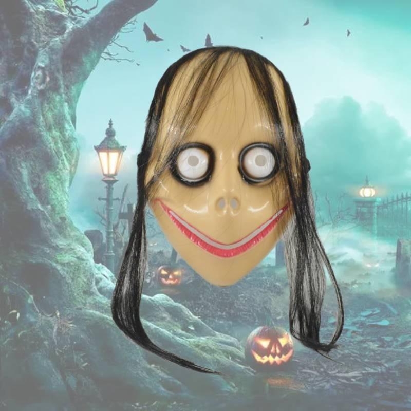 Frightening Long Hair Momo Mask Plastic Spooky Halloween Party Costume Prop