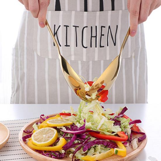 Salatlöffel- und Gabel-Set, 12 Zoll, großes Servierbesteck, Salatbesteck aus Edelstahl, hochglanzpoliert, rostfrei, strapazierfähig, vielseitiges Geschirr-Set