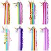 Soporte para pinzas de pelo de unicornio de tela nórdica con borla de arcoíris - Decoración de pared para bebé tejida a mano