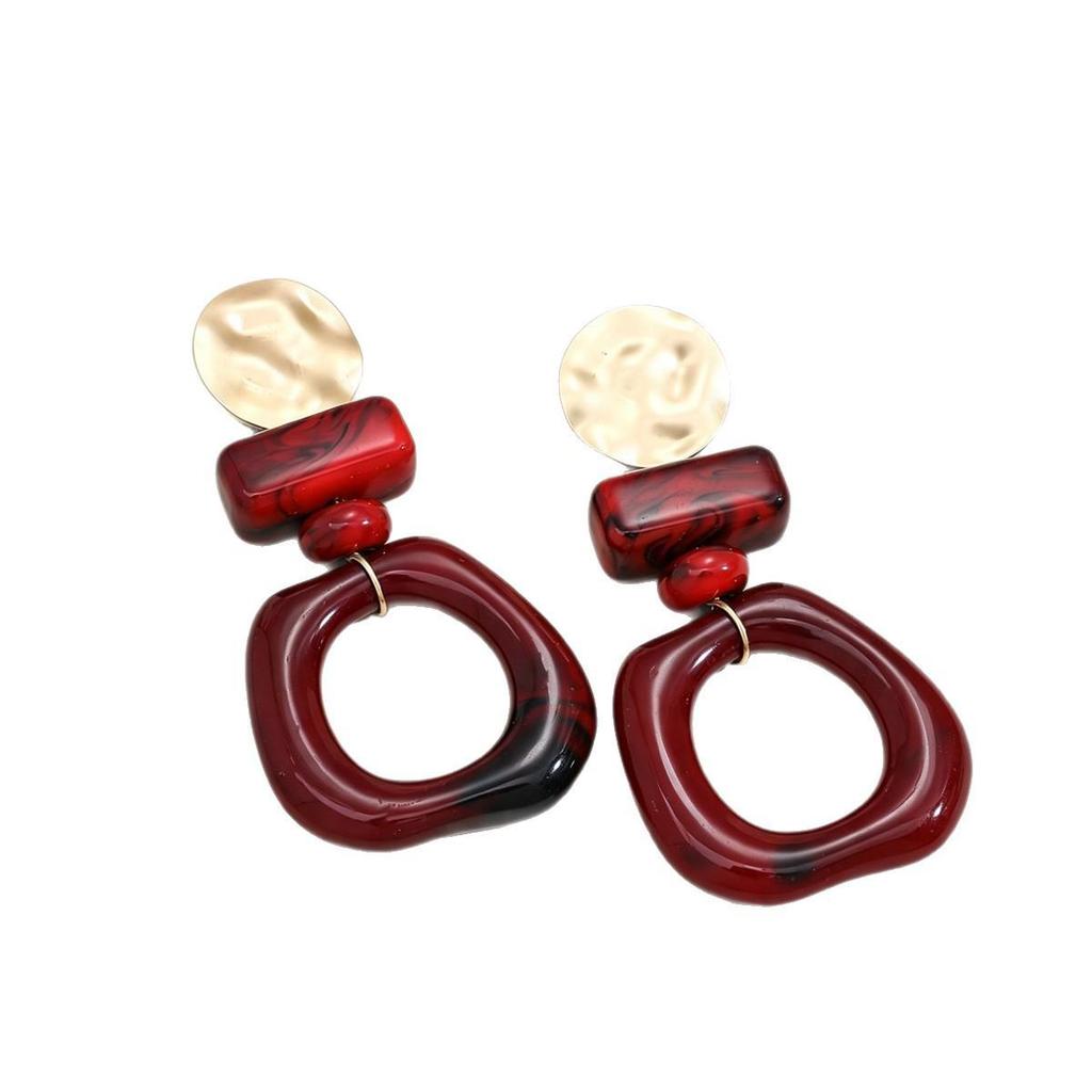 Vintage Red Geometric Circle Earrings with Hammered Texture