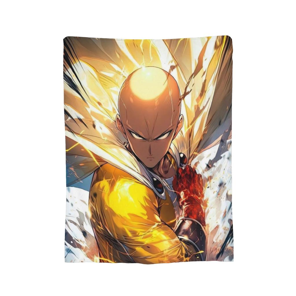 Anime One Punch Man Fleece Throw Blanket Saitama Cartoon Blankets for Home Office Lightweight Bedding Throws,