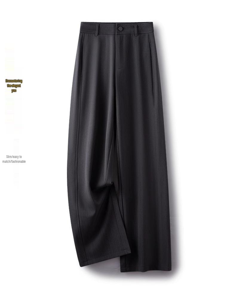 Spring 2025 Women's High-Waisted Grey Wide-Leg Trousers - Relaxed Fit, Loose Straight-Leg Casual Pants