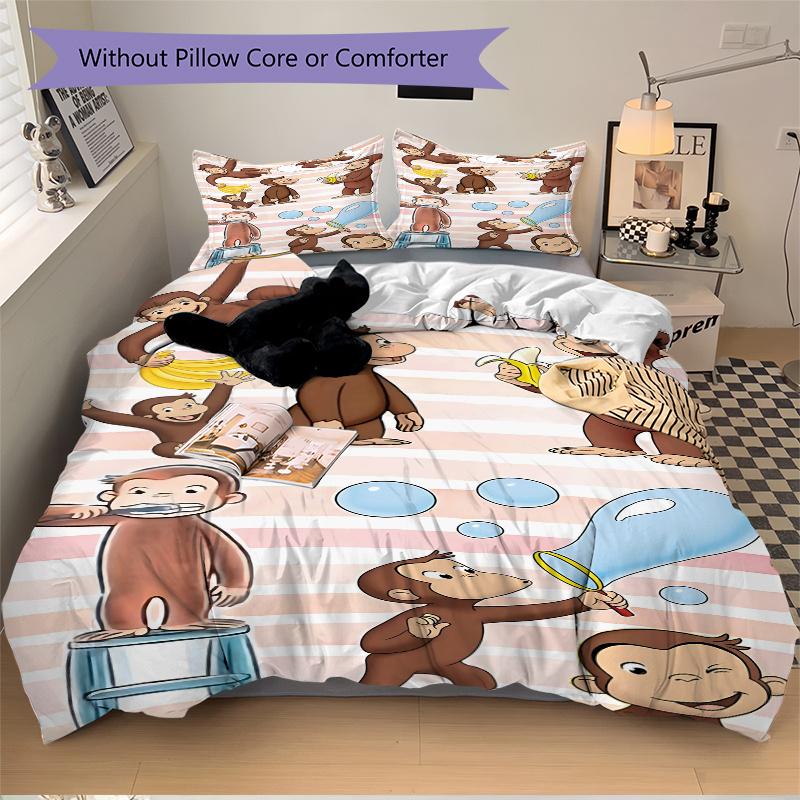 3pcs Curious George Monkey Bedding Set-Perfect for Bedroom, Guest Room, Living Room, Hotel Decor | Ideal Gift for Fans, Travelers, Daily Use