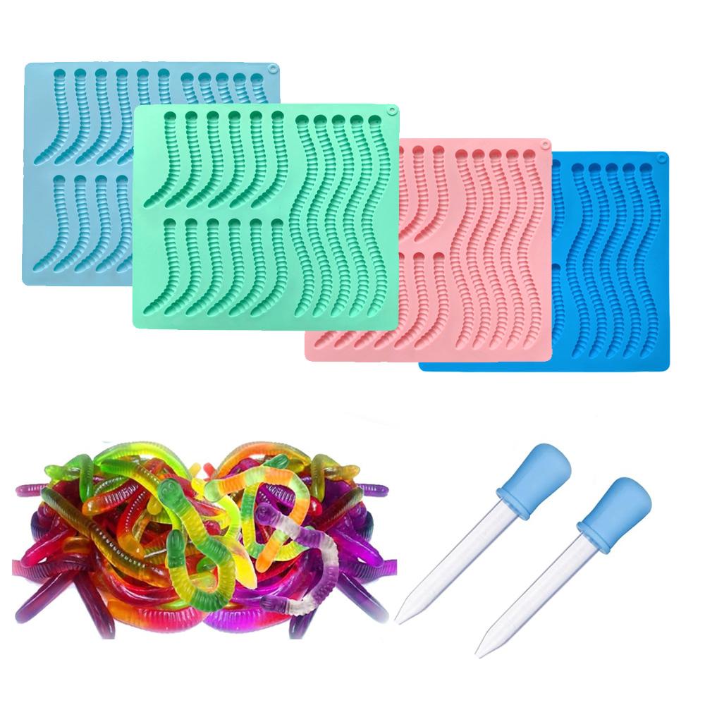 Gummy Worm Soft Candy Silicone Mold DIY Chocolate Candy Pudding Biscuit Ice Grid Tray for Fruit Snack Non-Stick Baking Mold