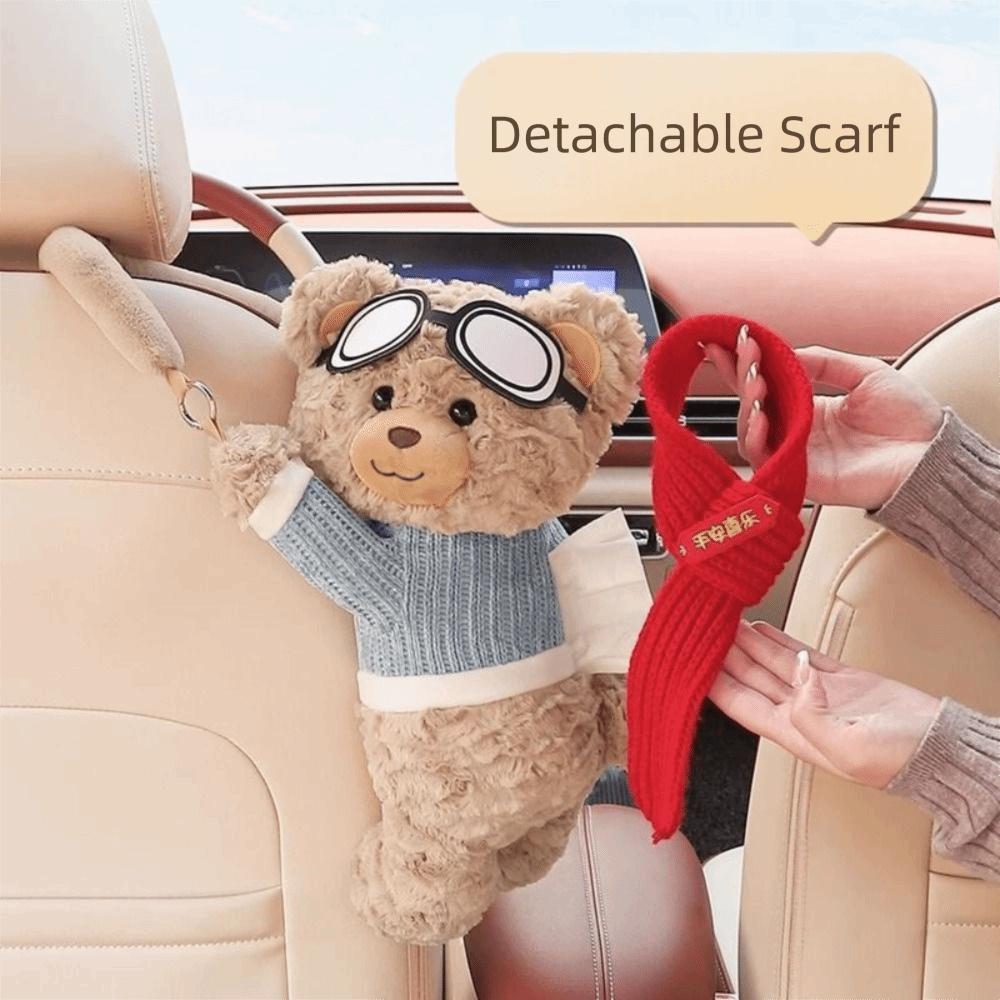 Bear Car Tissue Box Cartoon Armrest Box Paper Case Universal Hanging Tissue Box  Car Inner Decor