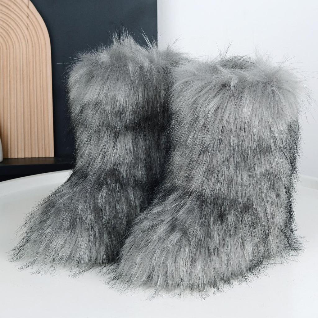 Women's Cross-Border Plush Winter Boots: Warm Short and Mid-Calf Styles with Imitation Fur for Snow.
