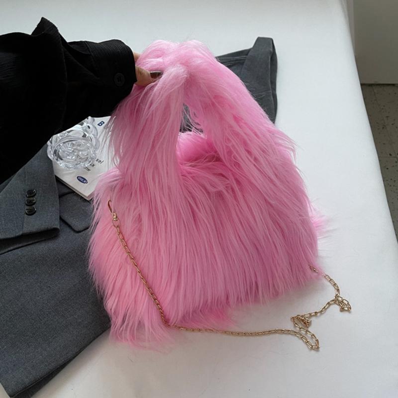 Yogodlns Měkký plyš Dámské Zimní Teplé Tašky přes rameno Móda Candy Barva Řetízková taška Crossbody Telefon Peněženka a kabelky