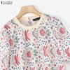 ZANZEA Damen Rundhals Casual Kurzarm Print Bluse