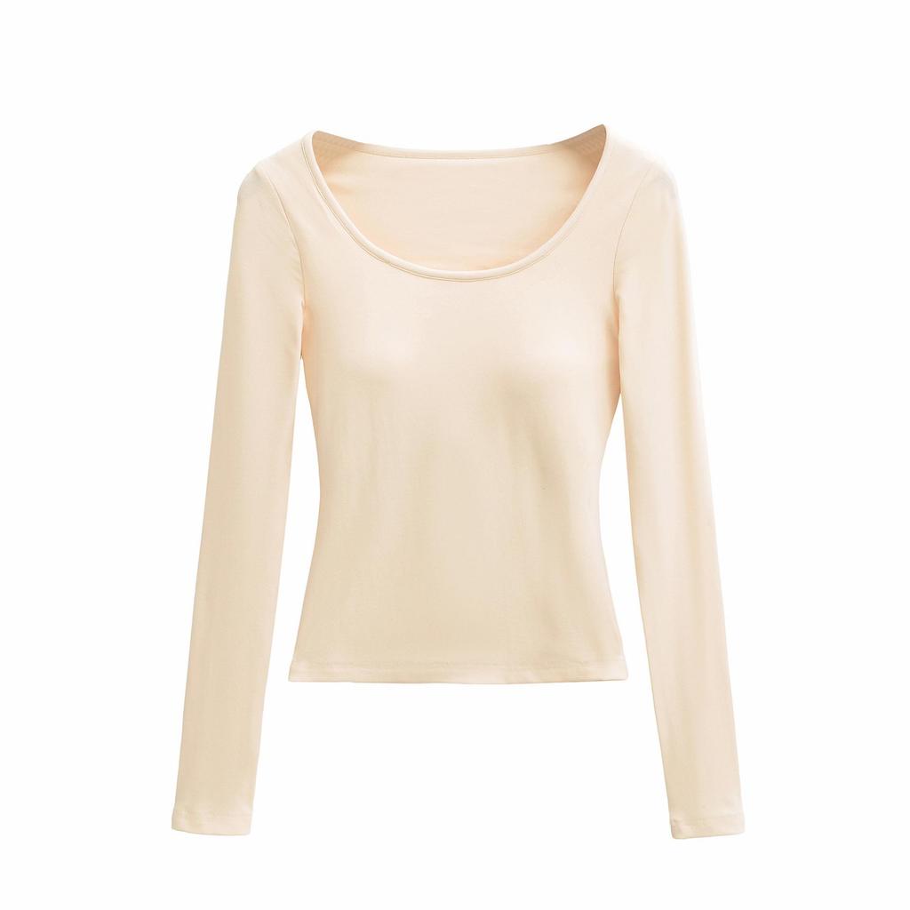 Spicy Slim Fit U-Neck Long Sleeve T-Shirt with Built-in Bra Pads for Autumn/Winter 2025
