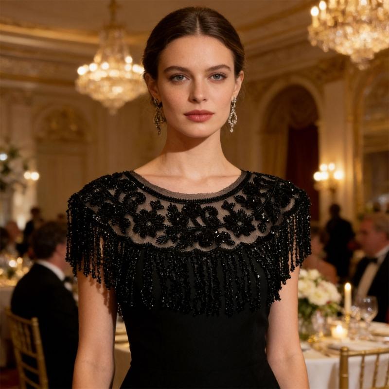 Glitter Fringe Detachable Collar Shawl Scarf For Women Elegant Party Accessory