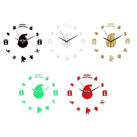 Christmas Santa Claus Wall Clock Glow-in-the-dark Frameless Acrylic 3D Clock Silent Home Office Bedroom Living Room Digital Analog Clock Decoration