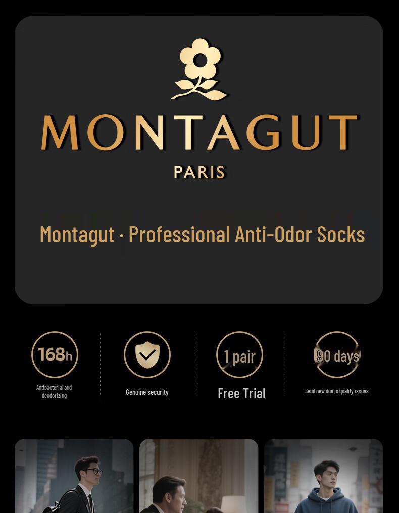 Montagut Men's 100% Cotton Antibacterial Mid-Calf Socks