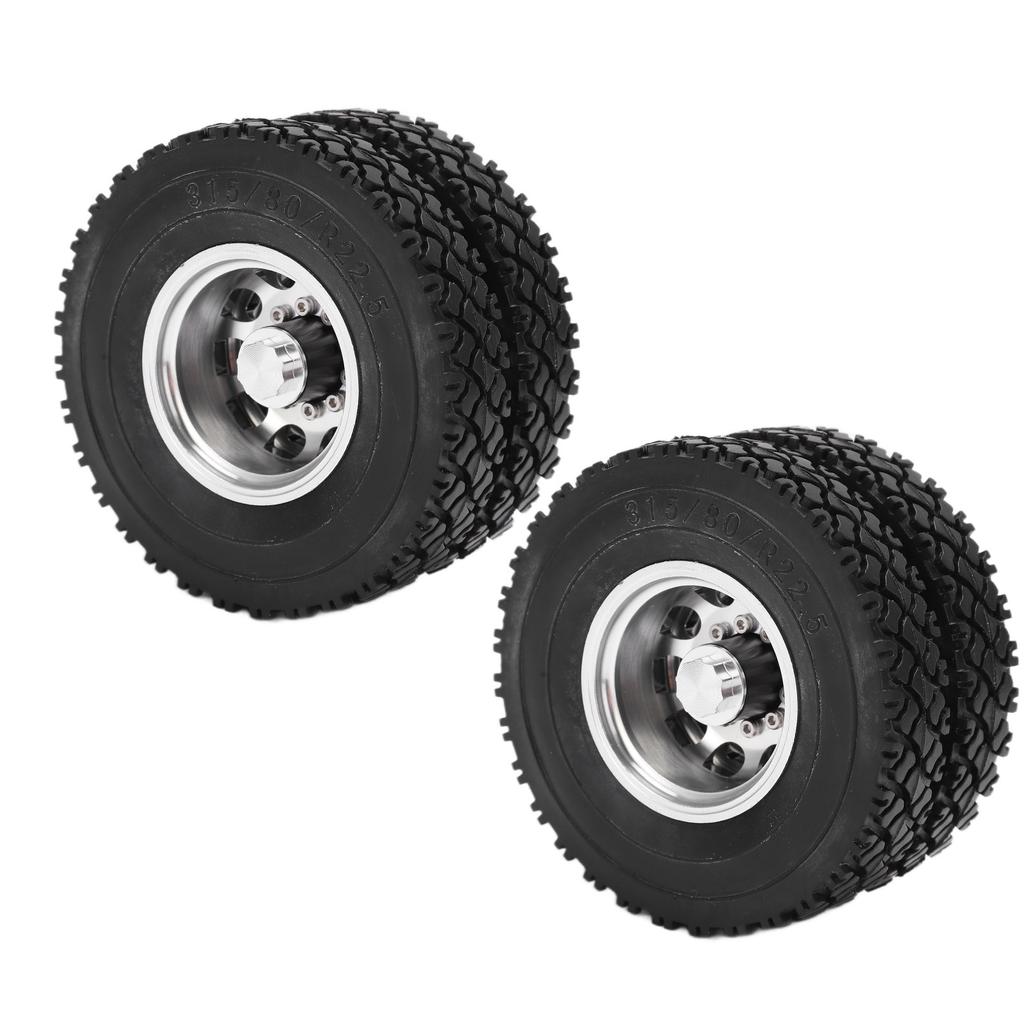 2pcs RC Aluminum Alloy Rear Wheel Hub Rims with Rubber Tires for Tamiya 1 14 Tractor Dump Truck TrailerBlack